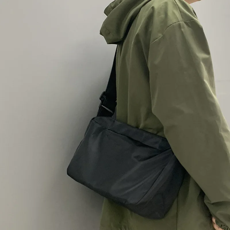 #Black bolso de hombro para chica estudiante Bandolera de lona coreana para mujer libro de mensajero bolso de Nylon impermeable 